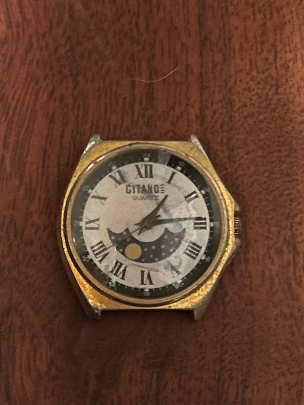 Gitano Gold Tone Moonphase Dial Watch with Black and White Accents